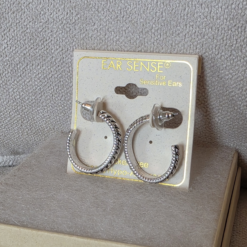 Ear Sense Silver Tone Hoop Earrings Nickel Free Hypo-Allergenic